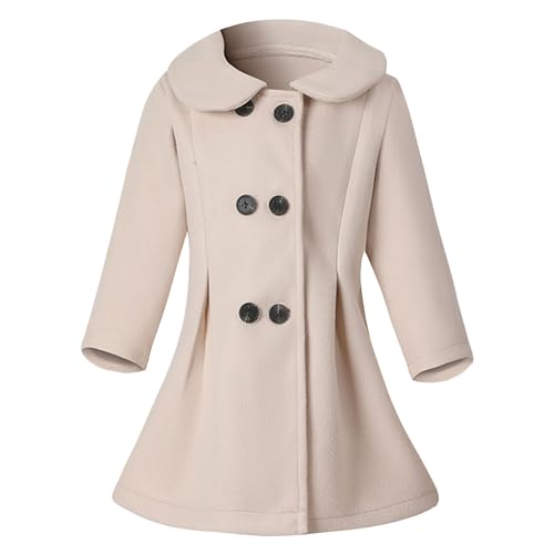 Girls Fleece Buttons Collar Coats Flare Bottom Peacoats Kids Plain Long Sleeve Warm Casual Jackets Soft Outwear
