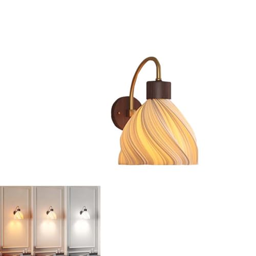 Aplique de Pared para Interior E27, Aspecto de Madera Antigua, Dobladillo en Espiral, Pantalla de PLA, decoración, Luces de Pared, lámpara de Noche de Color Nogal para Pasillo, Dormitorio, Sala d
