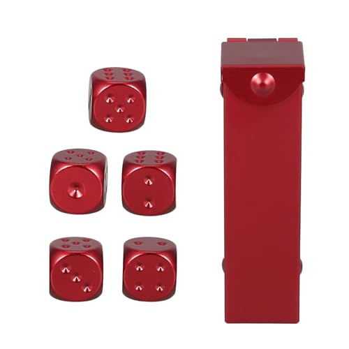 Dados metálicos Beaupretty de aluminio rojo de 6 caras con caja de transporte rígida