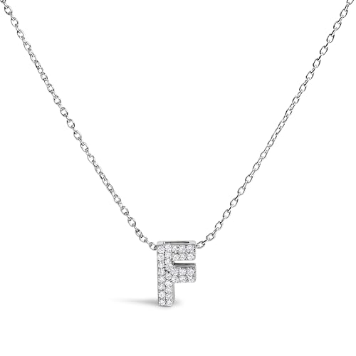 10K White Gold Diamond Accent "F" Initial Bubble Pendant Necklace