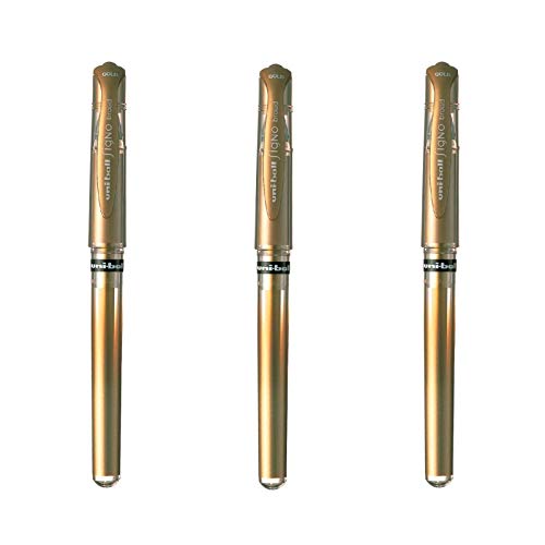 Mitsubishi Pencil - 3 Stylos Rollers Encre Gel - Uni-Ball Signo Broad Or - Pointe 1 mm - Écriture Large - Roller Créatif pour Carterie et Loisirs Créatifs