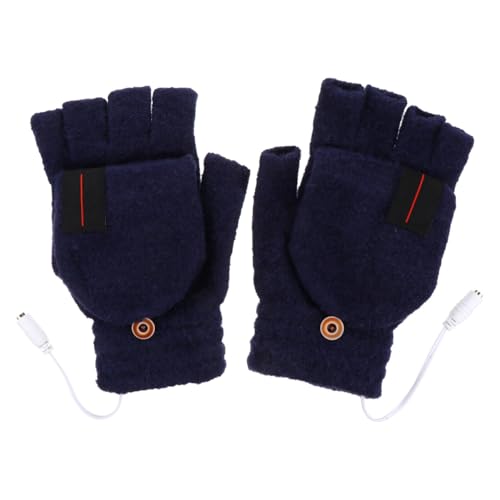 Guantes calefactables USB azul marino en mezcla de acrílico para invierno con tapa abatible