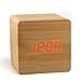 FirstDecor Brown Cube Wood Alarm Clock with Led Light Creative Retro Alarm Clock Mini LED Rechargeable - Time Temperature Date Display - Sound Control - Latest Generation