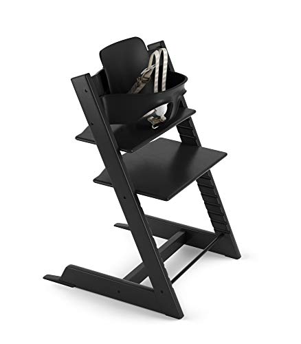 Image of Tripp Trapp by Stokke Adjustable Wooden Black Baby High Chair (Includes Baby Seat with Harness)