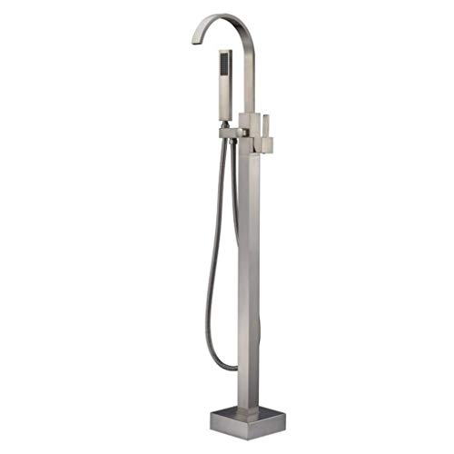 Sistema de ducha, grifo de bañera independiente, llenado de bañera, montaje en piso negro, grifos de bañera de baño de una sola manija con ducha de mano, juego de ducha de lujo, negro (níquel cepilla