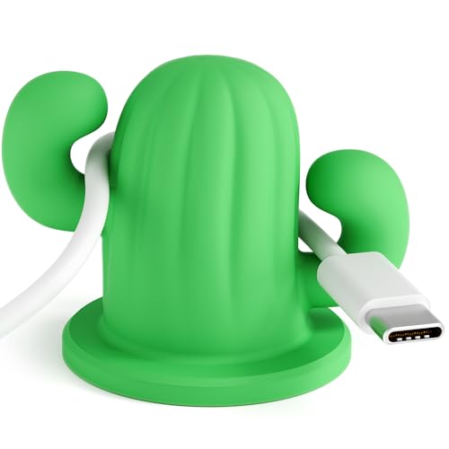 ELETIUO Cactus Cable Management Clip-Silicone Cable Clips Organizer with Strong Adhesive, Universal Cord Holder for Desk,Home,Car-Tangle-Free Wire Organizer for Type-C,USB, HDMI (2-Pack, Green)