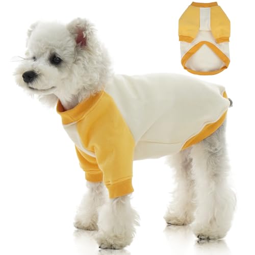 FUAMEY Dog Sweatshirt Fleece Lined for Extra Small Dogs,Dog Pullover Sweater Soft Dogs Warm Sweaters Puppy Stretchy Clothes Winter American Style Raglan Sleeve Crewneck Pullover Yellow XS X-