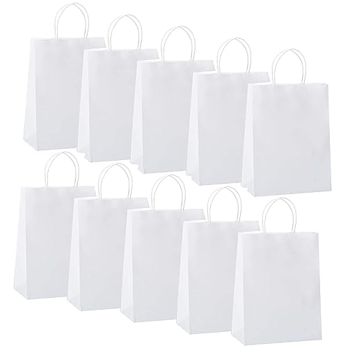 Image of Aakriti Craft Paper Bags, SMALL Gift Bags with Handles, Small Craft Shopping Bags for Boutique, Small Business, Retail Store, Gifts & Merchandise 8 inchx3 inchx10 inch WHITE (10PCS WHAT)