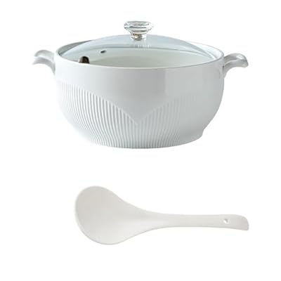 GFHVDC ceramic soup tureen with glass lid White Ceramic Round Tureen, Ceramic Tureen with Glass Lid and Ladle, Heat-resistant Premium Ceramic Bowls Lid Cooking Soup for Home Office College Dorm,7.5 in
