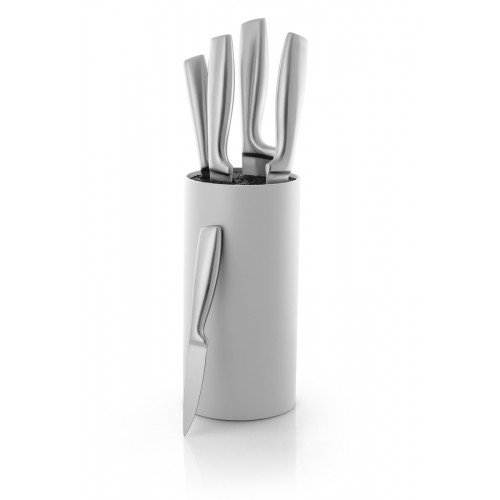 White Space-Saver Knife Block/ Knife holder (With 5 Knives) by Coninx - For Safe, Clean & Organized Knife Storage - Includes FIVE YEAR REPLACEMENT WARRANTY