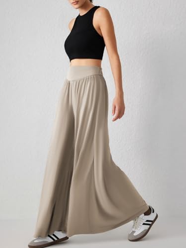 CHARTOU Women's Flowy Wide Leg Palazzo Pants Baggy High Waist Pleated Maxi Long Smocked Skirt4