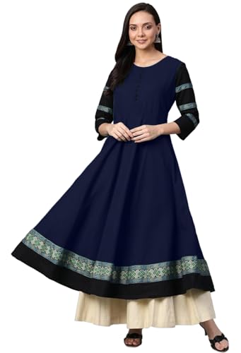 Image of Cotton Silk Anarkali Printed Border Long Umbrella Gown Kurta for Women