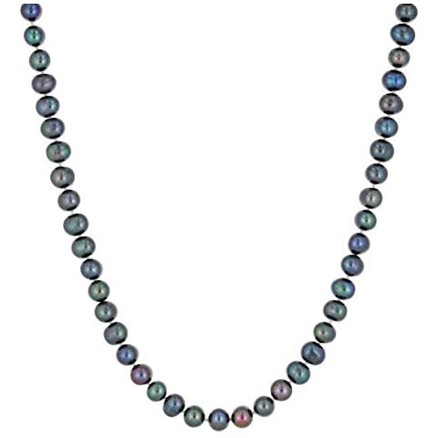 Black Pearl Necklace in 925 Sterling Silver 30 Inches Long with Lobster Claw Clasps 6-7 mm Wide by Lavari Jewelers… Cover