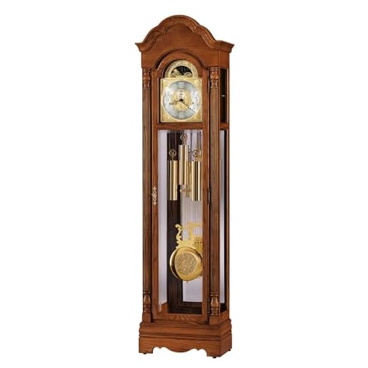Howard Miller Ridgeway Arimo Grandfather Clock II 549-628 – Aden Oak Finish, Select Hardwoods & Veneers, Brass Arabic Numerals, Melodic Chimes, Interior Lighting, Living Room Clock