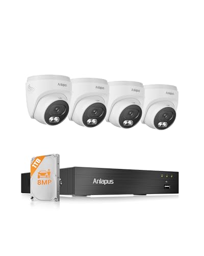 Image of Anlapus 4K Security Camera System with AI Human /Vehicle Detection, 4Pcs 8MP Wired Indoor Outdoor CCTV Cameras, Night Vision, 8CH Home Surveillance DVR with 1TB HDD for 24 /7 Video & Audio Recording