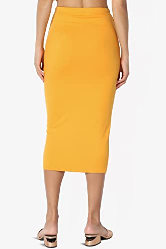 TheMogan Women's High Rise Buttery Soft Lined Mid Calf Bodycon Midi Pencil Skirt Mustard L2