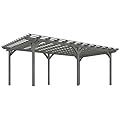 Outsunny 12' x 20' Outdoor Pergola, Wood Gazebo Grape Trellis with Stable Structure for Climbing Plant Support, Garden, Patio, Backyard, Deck, Gray