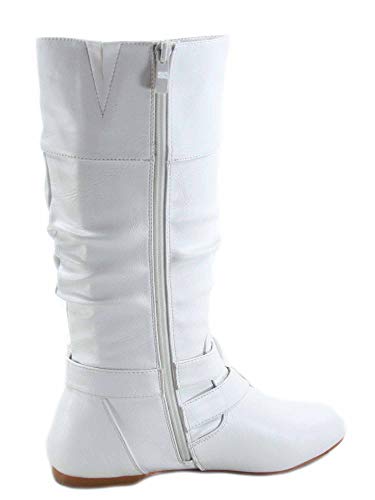 Forever Sonny-54 Women's Stylish Round Toe Buckle Zipper Slouchy Mid-Calf Riding Boots Shoes3