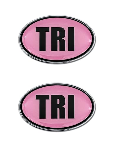 Image of Elektroplate 2 Mini Triathlon Pink OEM Chrome Emblems for Motorcycles, Watercrafts, and Decorations | Universal Fit at 2.15 inch x 1.4 inch | Weatherproof | 2-Pack