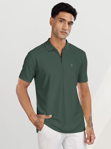 Image of BULLMER Trendy Solid Zipper Collar /Polo Neck Tshirt for Men