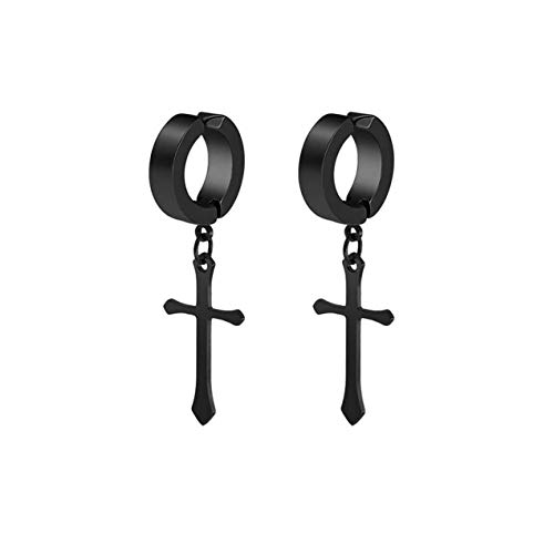 Non-pierced Earrings Set for Men Women Cross Titanium Steel Hoop Dangle Clip On Earring