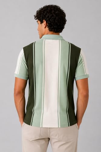 Image of SANE ORIGINALS Textured Polo T-Shirt for Men in Vertical Stripes || Old Money Polos for Men