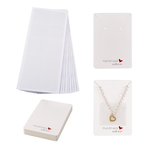 Craftdady 100 Jewelry Display Cards with 100 Adhesive Pouches Jewelry Packaging Bag Adhesive Pouch for Necklace Display Cards Necklace Chain Pouch for Selling Necklace Earring Jewelry Supplies (White)