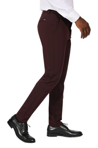 Plaid&Plain Men's Stretch Dress Pants Slim Fit Skinny Suit Pants