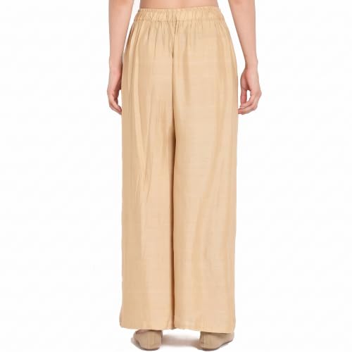 Image of FASHION GALLERY Women's Solid Rayon Palazzo Pants | Relaxed Fit Full Length Wide Leg Palazzo | Elastic Waist Comfortable Casual Lounge Office Ethnic Flared Trousers for Women