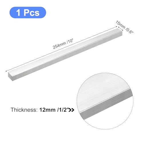 Image of uxcell Square Aluminum Flat Bar, 1 /2 inch Thick 0.6 inch Width 10 inch Length Square Aluminum Bar 6061 Aluminum Flat Plate, 12 x 15 x 254mm T6511 Solid New Mill Stock for Industrial Building