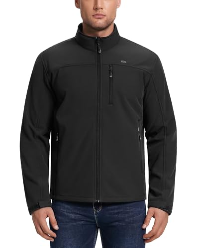 33,000ft Mens Waterproof Jackets Fleece Lining Softshell Jackets mens Outdoor Windproof Work Hiking Jackets for Men with Zip Pocket Black L