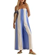 OLAPTA Women Striped Wide Leg Jumpsuits 2025 Summer Casual Strapless Long Rompers Loose Trendy On...