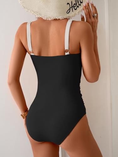 Image of B2prity One Piece Swimsuit for Women Tummy Control Ruched Bathing Suit V Neck Push Up Swimwear
