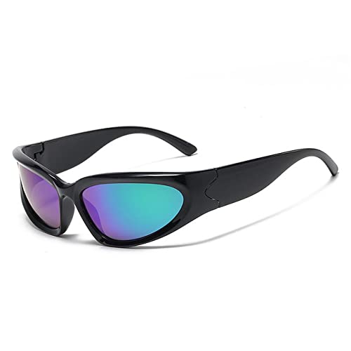 LCHJX Gafas de sol de moda 2025 para mujer, plateadas, ovaladas, para deportes, ciclismo, gafas de sol estéticas para hombres y exteriores, verde y negro, Talla única