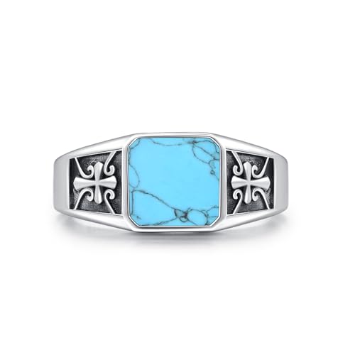 OHAYOO Chevalière pour homme en argent sterling 925 turquoise #10 Bague pour homme en forme de croix Bijoux pour homme