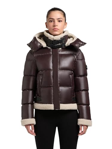 khujo Damen warme Winterjacke mit Plüschelementen und abnehmbarer Kapuze Nessie2 Moody Plum Gr. L