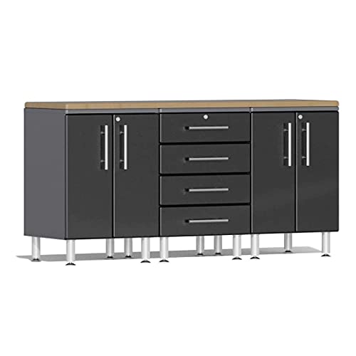 Ulti-Mate UG23042B 4-Piece Workstation Kit with Bamboo Worktop in Midnight Black Metallic