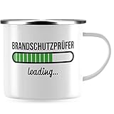 JUNIWORDS Emaille-Tasse, Brandschutzprüfer loading, Silberner Tassenrand (6190301)