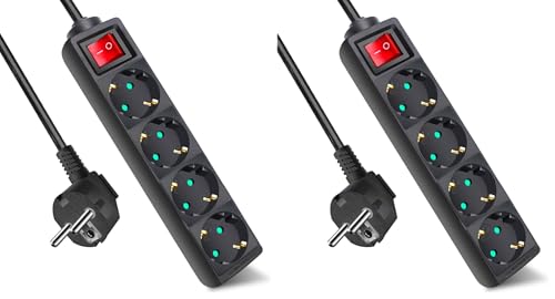 Regleta 4 enchufes con interruptor negro y cable 3m EXTRASTAR doble unidad para conectar todo