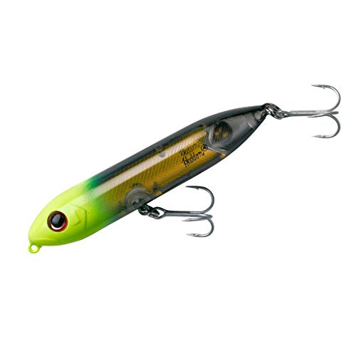 Heddon Isca de pesca Super Spook Topwater para água salgada e água doce, preta/pastel dourado inseri