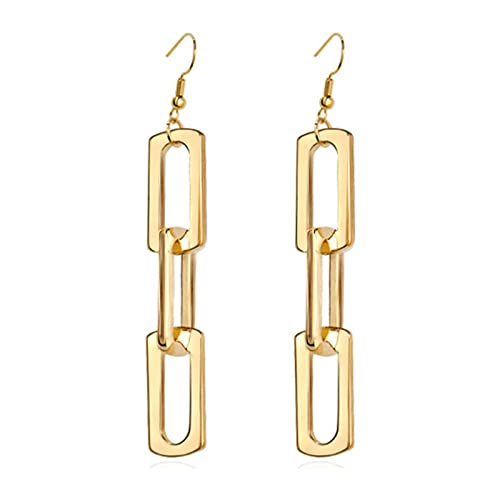 MALOYANVE Rectangle Link Chain Earrings for Women Unique Minimalist Gold Silver Plated Vertical Geometric Rectangle Dangle Drop Statement Earrings Dainty Jewelry