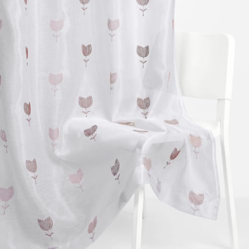 Image of haus & kinder Curtains 7 feet Long | Embroidery Sheer Curtains 7 Feet Long Pack of 1 | Door Curtains 7 feet Light-Filtering & Breathable Sheer Curtains (Rosebud Drift Blush, 114x213cm)