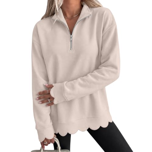 Womens Oversized Crewneck Sweatshirts Scalloped Casual Pullover Tops - image 6