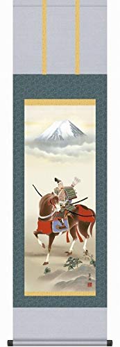 Amazon.co.jp: 鈴木翆朋『馬上武者(尺三立)』版画＋手彩色 掛け軸 人物