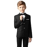 GROZLE Boys Slim Fit Suit, Formal Tuxedo Dress Suit Set for Teenage Boy 5 Pcs Toddler Suits with Suit Jacket Vest and Pants Set Shirt Tie Bowtie Weddings Outfit Graduation Homecoming (Black, 10)