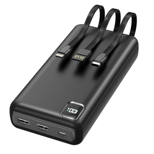 DRMARE Powerbank - Power Bank da 50000 mAh, ricarica rapida, 30 W, con 3 cavi integrati, 5 uscite e 2 ingressi, display a LED, ricarica portatile per iPhone, ecc