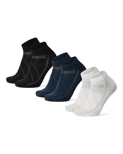 DANISH ENDURANCE Low-Cut Cycling Socks Fast-Dry Bike Socks for Men & Women 3-Pack Multicolor (1 x White 1 x Black 1 x Blue) Medium