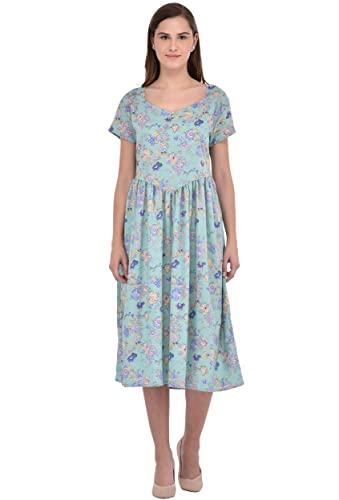Robe de thé imprimée classique en coton blanc gris bleu long taille 38
