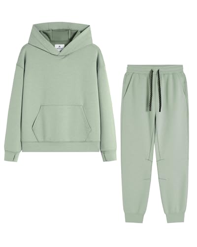 Kids Sweatsuit Set 2-Piece Athletic Tracksuit Playwear Pullover Hoodie and Jogger Pants for Boys Girls Size 11-12 H.Mint
