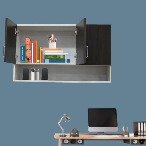 Image of Multipurpose Storage Cabinet & Adjustable Shelf Space Organizer Engineered Wood Termites Resistance Wall Mounted for Office, Kitchen, Bedroom (Redica Walnut & Highland Pine, Door 3)